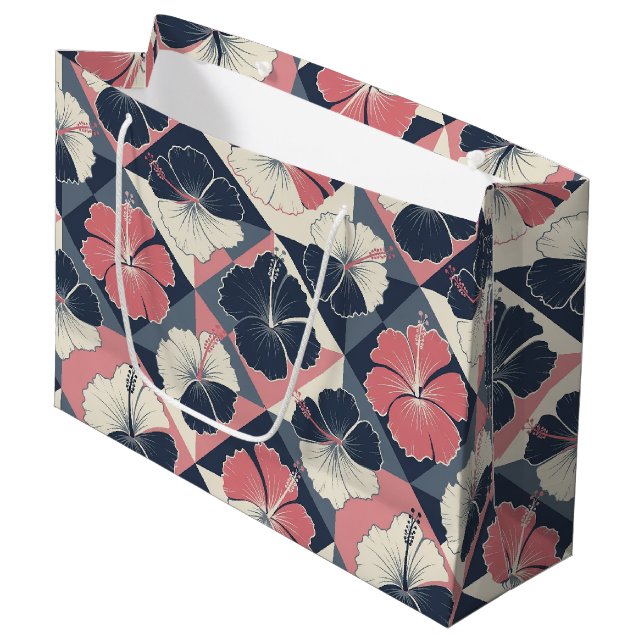 Coastal Tropical Hibiscus Pattern (3) Large Gift Bag (Front Angled)