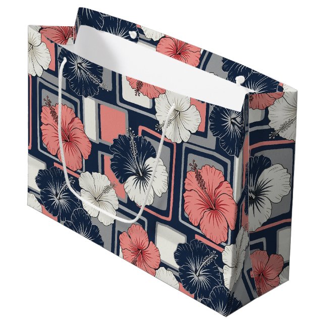 Coastal Tropical Hibiscus Pattern (4) Large Gift Bag (Front Angled)