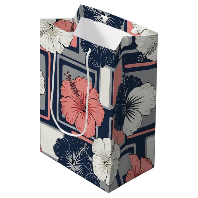Coastal Tropical Hibiscus Pattern (4) Medium Gift Bag (Front Angled)