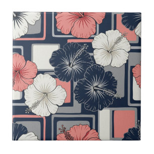 Coastal Tropical Hibiscus Pattern (4) Tile