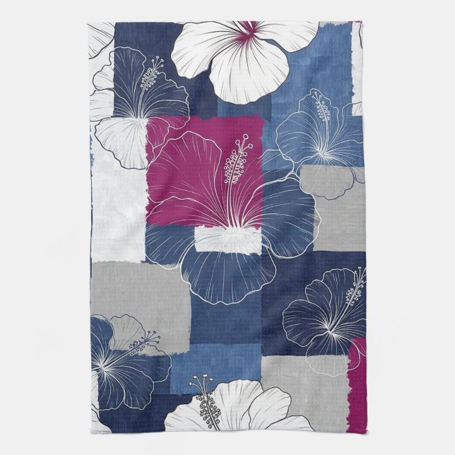 Coastal Tropical Hibiscus Pattern (5) Kitchen Towel (Vertical)