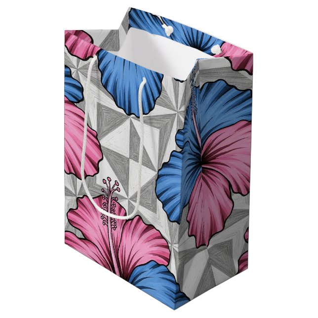 Coastal Tropical Hibiscus Pattern (5) Medium Gift Bag (Front Angled)