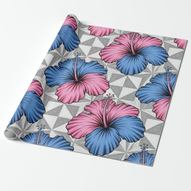 Coastal Tropical Hibiscus Pattern (5) Wrapping Paper (Unrolled)