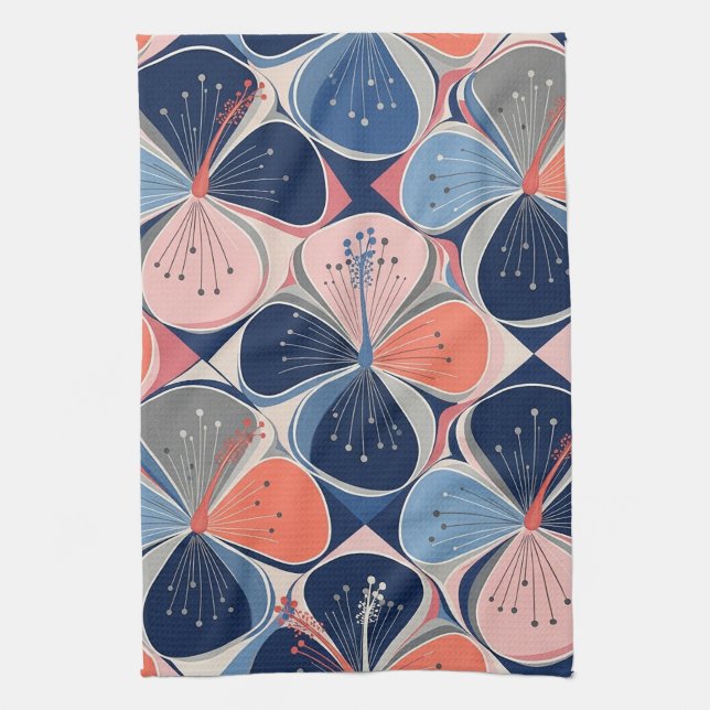 Coastal Tropical Hibiscus Pattern (7) Kitchen Towel (Vertical)