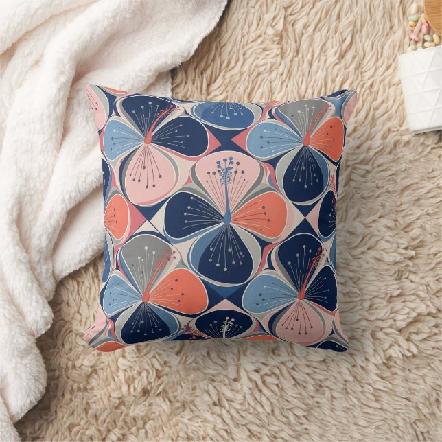 Coastal Tropical Hibiscus Pattern (7) Throw Pillow (Blanket)