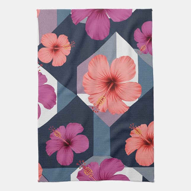 Coastal Tropical Hibiscus Pattern (8) Kitchen Towel (Vertical)