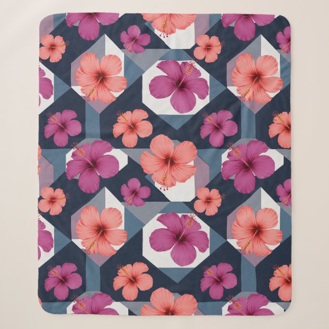Coastal Tropical Hibiscus Pattern (8) Sherpa Blanket (Front)