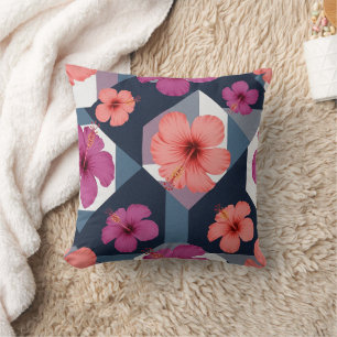 Coastal Tropical Hibiscus Pattern (8) Throw Pillow