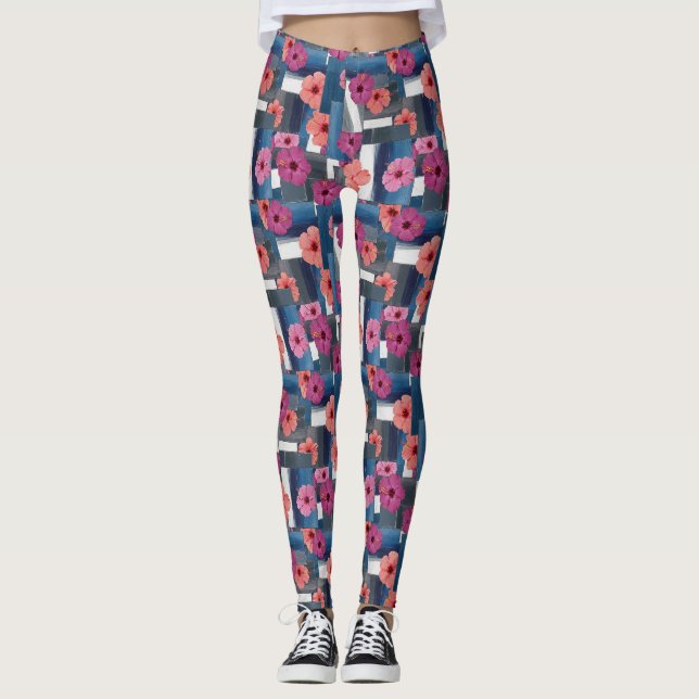 Coastal Tropical Hibiscus Pattern (9) Leggings (Front)