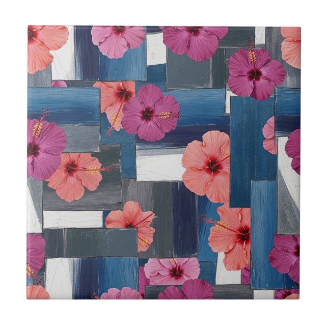 Coastal Tropical Hibiscus Pattern (9) Tile (Front)