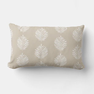 Coastal Tropical Palm Leaf Pattern Beige Lumbar Pillow