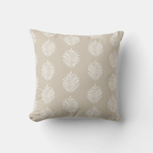 Coastal Tropical Palm Leaf Pattern Beige Throw Pillow