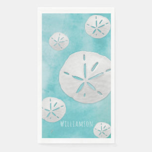 Coastal Tropical Sand Dollar Turquoise Watercolor Napkin