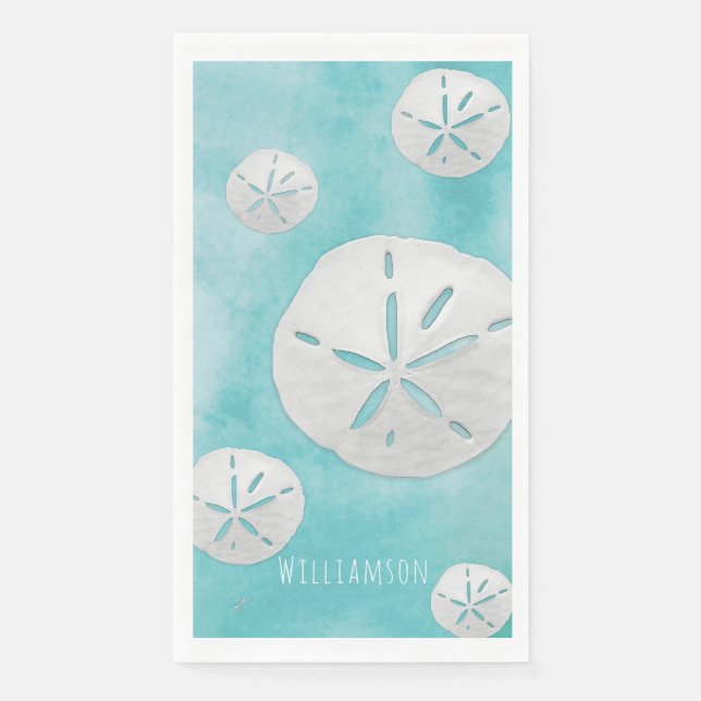Coastal Tropical Sand Dollar Turquoise Watercolor Napkin (Front)