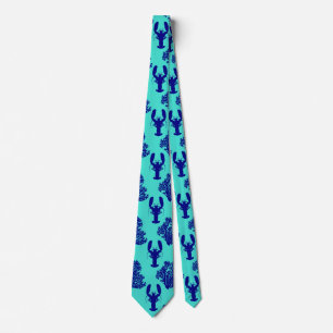 Coastal Turquoise Blue Lobster Pattern Tie