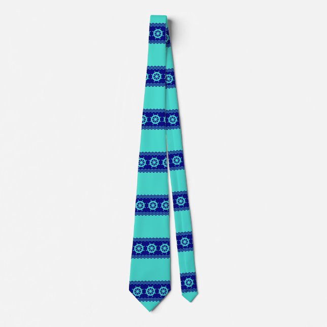Coastal Turquoise Blue Stripe Helm Nautical Tie (Front)