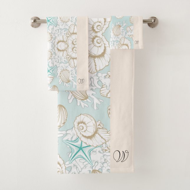 Coastal Turquoise Sand Beach Monogram Towel Set (Insitu)