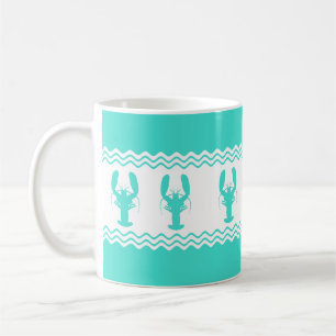 Coastal Turquoise White Lobster Stripe Coffee Mug