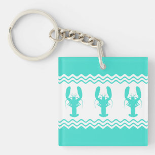 Coastal Turquoise White Lobster Stripe Keychain
