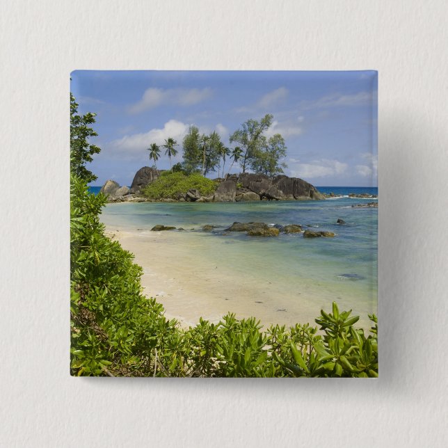 Coastal view on Mahe Island 2 Inch Square Button (Front)