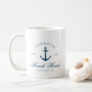 Coastal Vintage Beach House Anchor Navy Blue  Coffee Mug