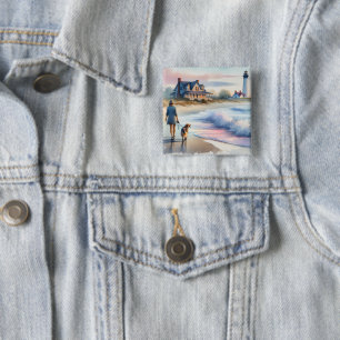 Coastal Walk to Lighthouse at Sunset 2 Inch Square Button