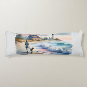 Coastal Walk to Lighthouse at Sunset Body Pillow