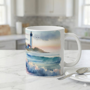 Coastal Walk to Lighthouse at Sunset Coffee Mug