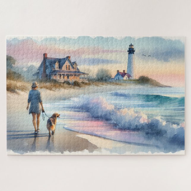 Coastal Walk to Lighthouse at Sunset Jigsaw Puzzle (Horizontal)