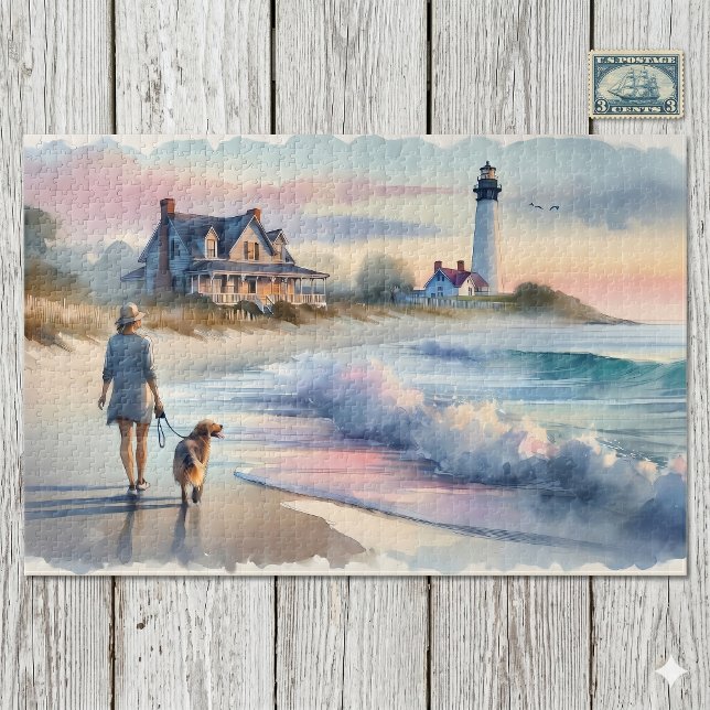 Coastal Walk to Lighthouse at Sunset Jigsaw Puzzle (Coastal Walk to Lighthouse at Sunset Jigsaw Puzzle)