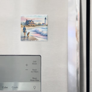 Coastal Walk to Lighthouse at Sunset Magnet