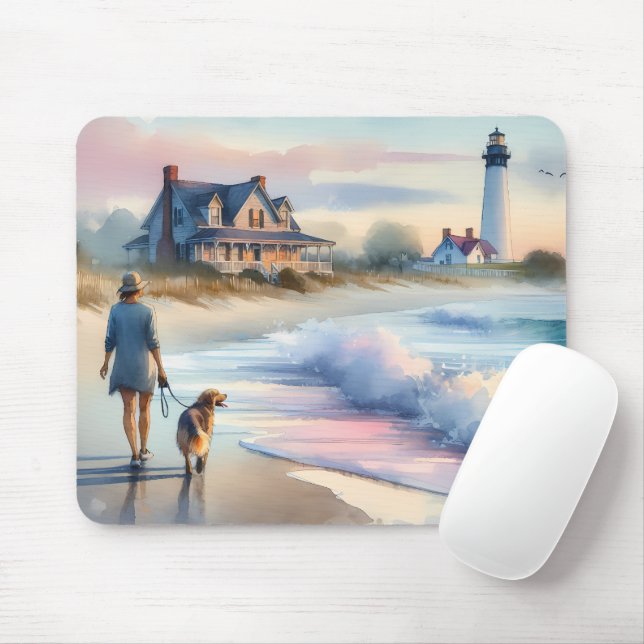 Coastal Walk to Lighthouse at Sunset Mouse Pad (With Mouse)