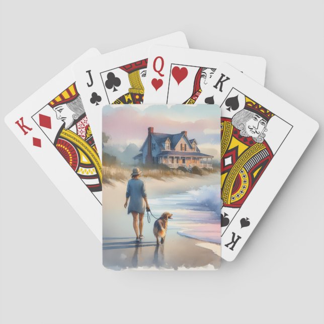Coastal Walk to Lighthouse at Sunset Playing Cards (Back)