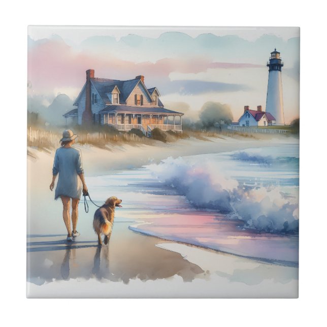 Coastal Walk to Lighthouse at Sunset Tile (Front)