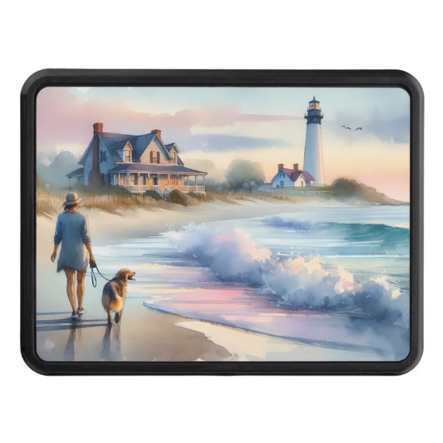Coastal Walk to Lighthouse at Sunset Trailer Hitch Cover (Front)