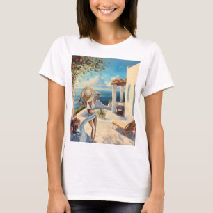 Coastal Wall Art Mediterranean Woman Seaside T-Shirt