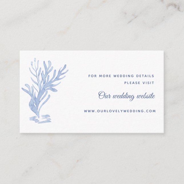 Coastal Watercolor Blue and White Wedding Website Enclosure Card (Front)