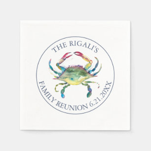 Coastal Watercolor Blue Crab Personalized Napkin