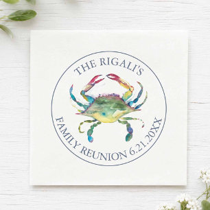 Coastal Watercolor Blue Crab Personalized Napkin