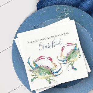Coastal Watercolor Blue Crab Personalized Napkin