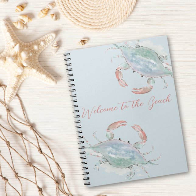Coastal Watercolor Blue Crab Rental Guest Book (Creator Uploaded)