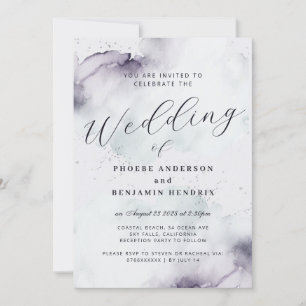 Coastal Watercolor Blue Elegant Wedding  Invitation