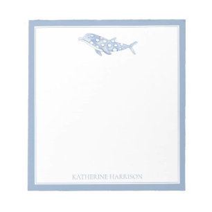 Coastal Watercolor Blue Polka Dot Dolphin Notepad