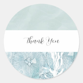 Coastal Watercolor Blue Thank You Sticker