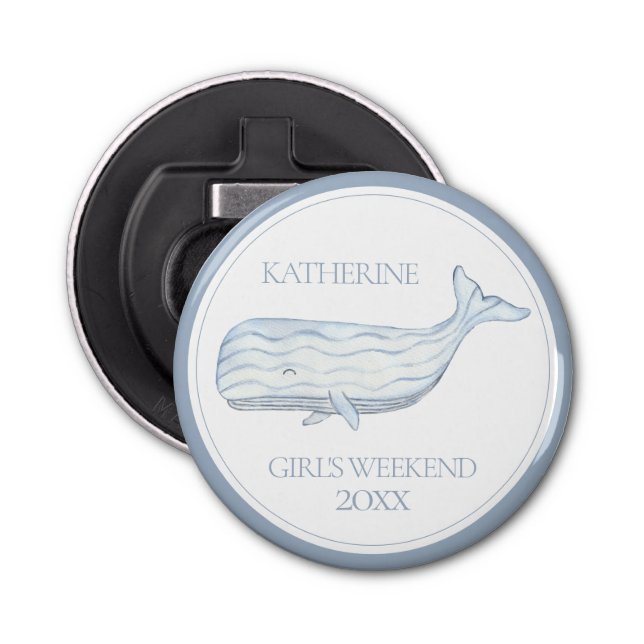 Coastal Watercolor Blue Whale Personalized Bottle Opener (Front)