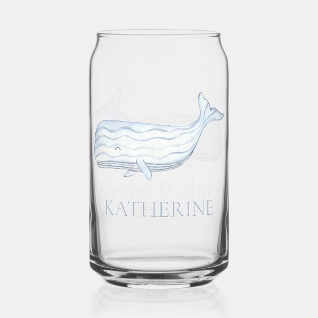 Coastal Watercolor Blue Whale Personalized Can Glass (Front)