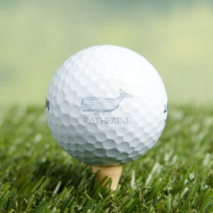 Coastal Watercolor Blue Whale Personalized Golf Balls