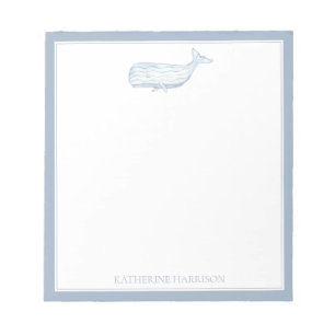 Coastal Watercolor Blue Whale Personalized Notepad