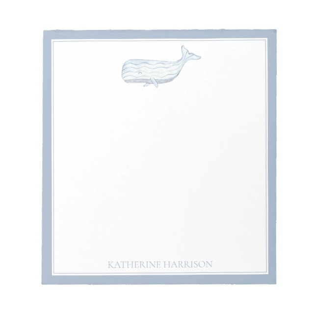 Coastal Watercolor Blue Whale Personalized Notepad (Front)