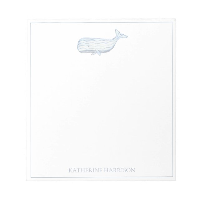 Coastal Watercolor Blue Whale Personalized Notepad (Front)